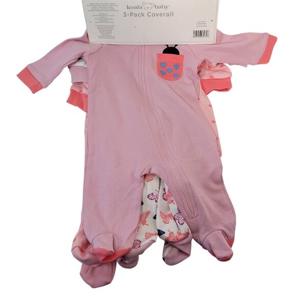 Koala Baby 3-Pack Baby Girl Coveralls With Butterfly & Heart Designs 3-Months - Picture 5 of 7